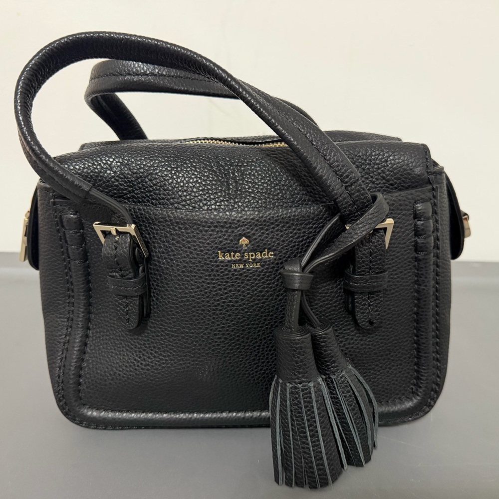 kate spade Black Pebbled Leather Satchel with Tassel Accent